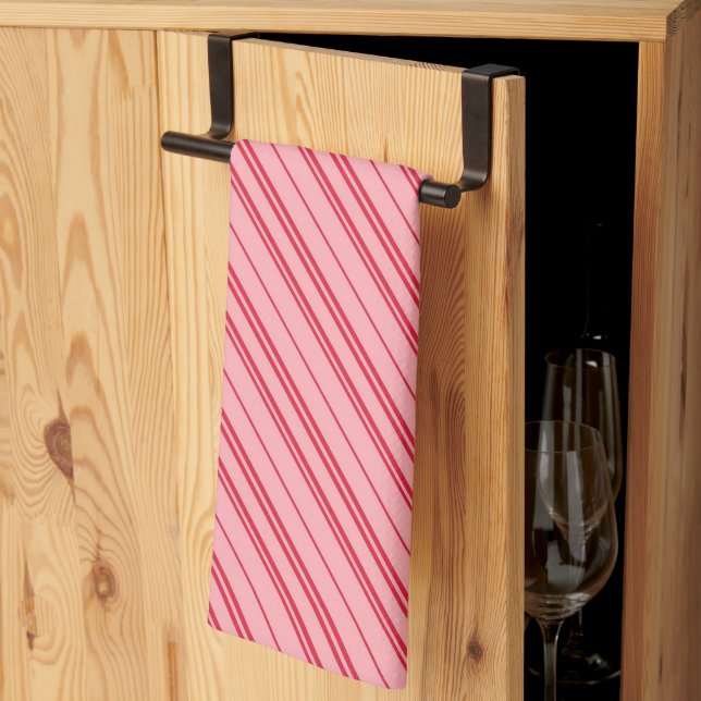 Paño De Cocina Pink and Red Christmas Candy Cane Stripes  (Pliegue de tercios)