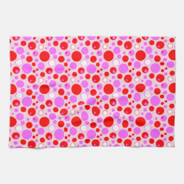Paño De Cocina Pink and Red Retro Circles and Polka Dots on Pink