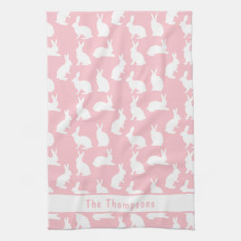 Paño De Cocina Pink And White Bunny Pattern And Name Easter