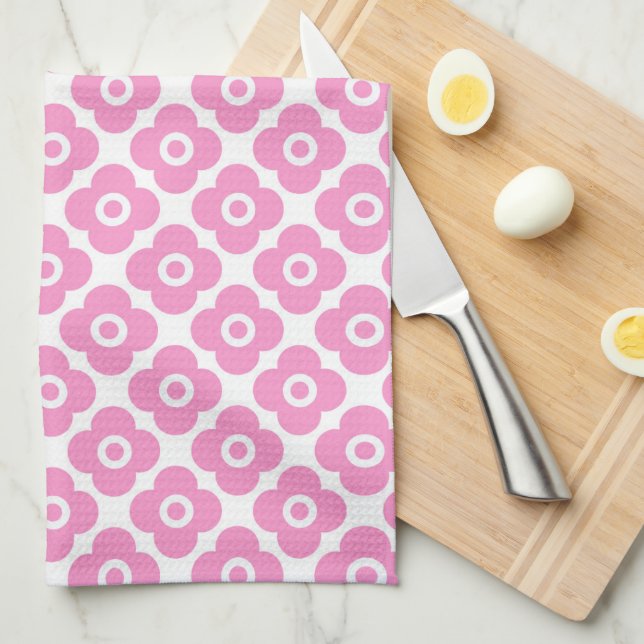 Paño De Cocina Pink and white simple floral pattern (Doblado Cuarto)