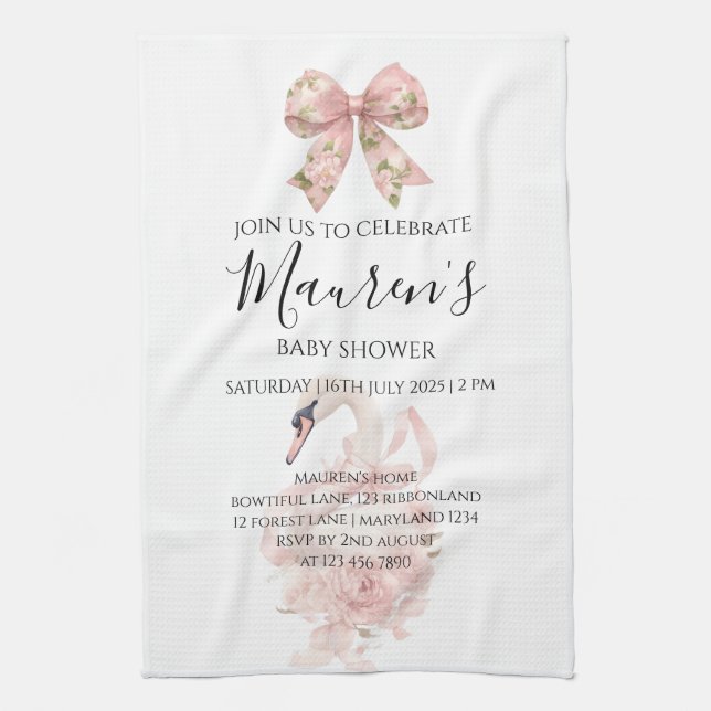 Paño De Cocina Pink Bow Girl Baby Shower  (Vertical)