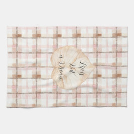 Paño De Cocina Pink Brown White Plaid Stripes Leaf