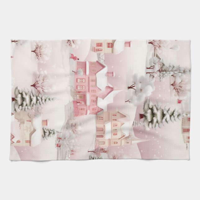 Paño De Cocina Pink Christmas kitchen towel. (Horizontal)