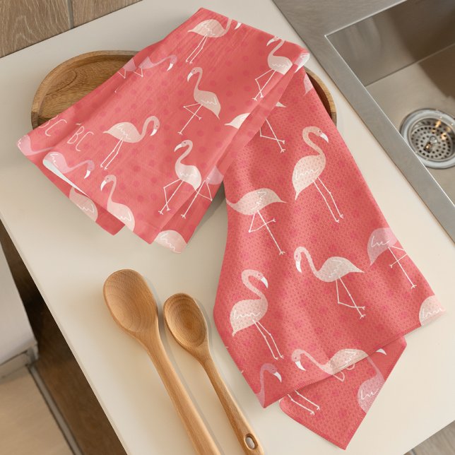 Paño De Cocina Pink Coral Red Flamingo Pattern Personalized (Subido por el creador)