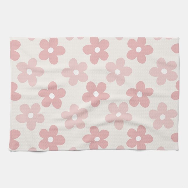 Paño De Cocina Pink Cream Daisy Flowers Retro Pattern (Horizontal)