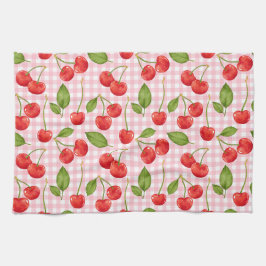 Paño De Cocina Pink Gingham & Red Cherries Picnic