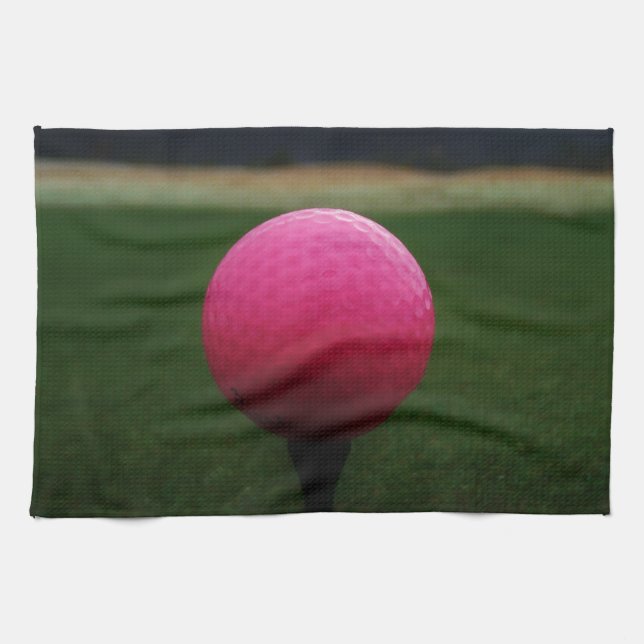 Paño De Cocina Pink Golf Ball en un campo de golf de montaña (Horizontal)