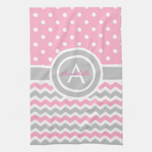 Paño De Cocina Pink Gray Polka Dot Chevron