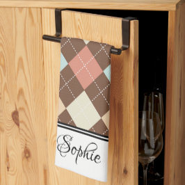 Paño De Cocina Pink & Green Argyle Personalizado