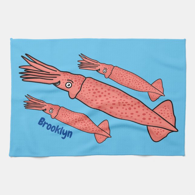 Paño De Cocina Pink happy squid cartoon illustration  (Horizontal)