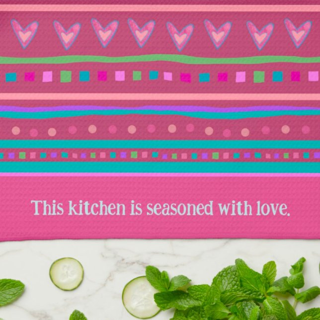 Paño De Cocina Pink Happy Trendy Stripe Hearts Personalizado (Subido por el creador)
