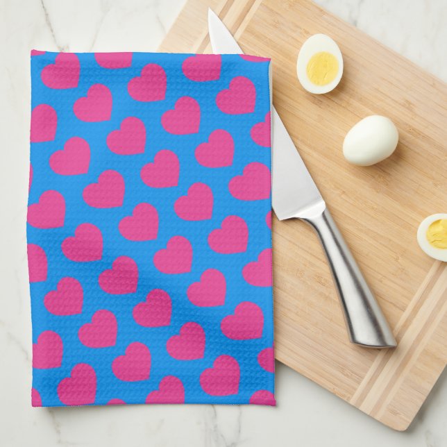 Paño De Cocina Pink Heart Modern Sweet Love Notes Fun (Doblado Cuarto)