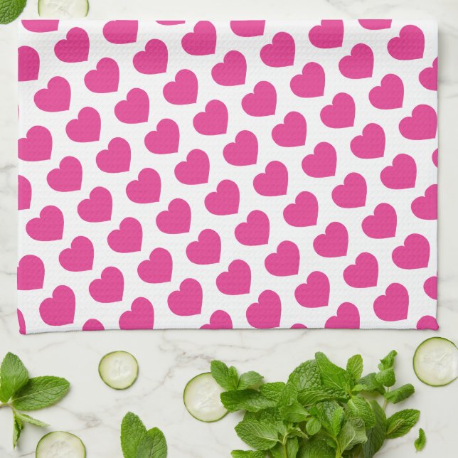 Paño De Cocina Pink Heart Modern Sweet Love Notes Fun (Doblado)