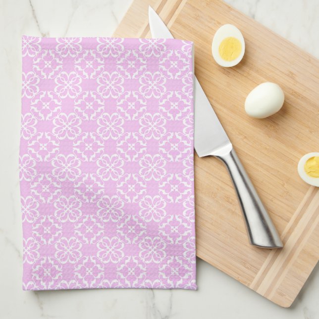 Paño De Cocina Pink Lace & White Floral Lattice Pattern (Doblado Cuarto)