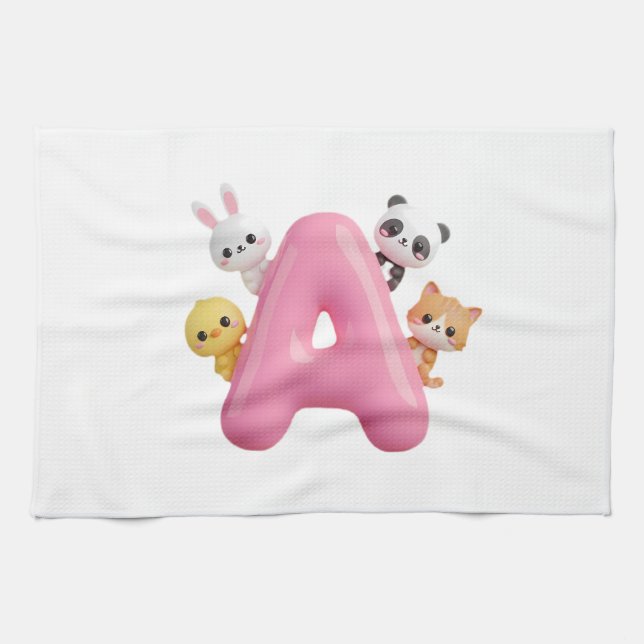 Paño De Cocina Pink Letter A Forest Animals Kitchen Towel (Horizontal)