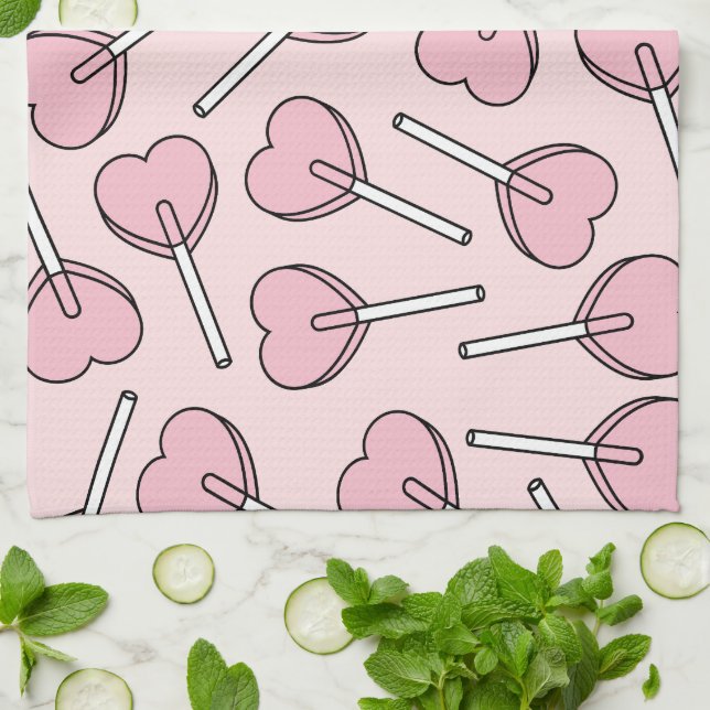 Paño De Cocina Pink Lollipops, Heart Lollipops, Lollipop Pattern (Doblado)