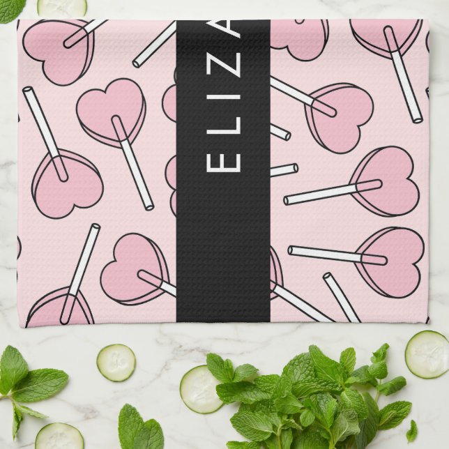 Paño De Cocina Pink Lollipops, Heart Lollipops, Lolly, Your Name (Doblado)