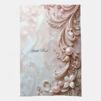 Paño De Cocina Pink Ornate Pearl and Floral Kitchen Towel