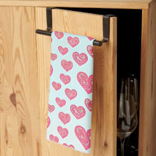 Paño De Cocina Pink paisley corazones valentina