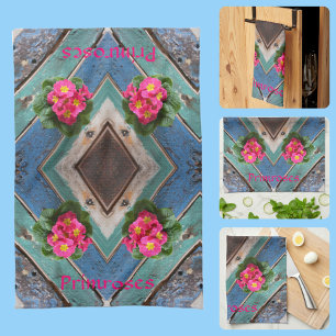 Paño De Cocina Pink Primroses Rústico Blue Green Boatboard