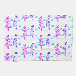 Paño De Cocina Pink Purple doodle christmas de árbol estrellas de
