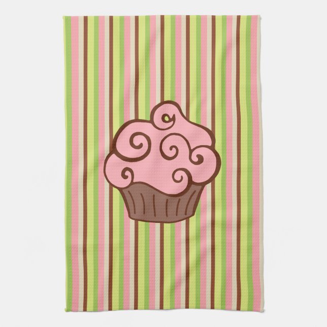 Paño De Cocina Pink Striped Cupcake Kitchen Towel  (Vertical)