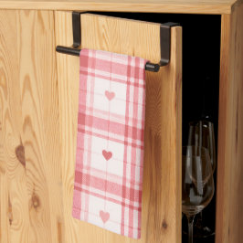 Paño De Cocina Pink Valentine's Day Romantic Plaid Heart Pattern