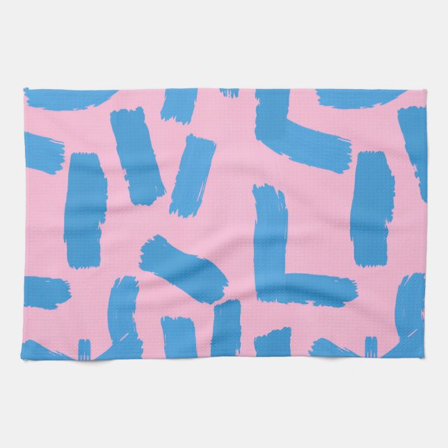 Paño De Cocina Pink with Blue Brushstroke Pattern  (Horizontal)