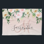 Paño De Cocina Pink y Flores Pastel Modernos Con Nombre<br><div class="desc">Pink y Flores Pastel Modernos Con Nombre</div>