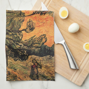 Paño De Cocina Pinos Cielo Rojo Puesta de Sol de Vincent van Gogh