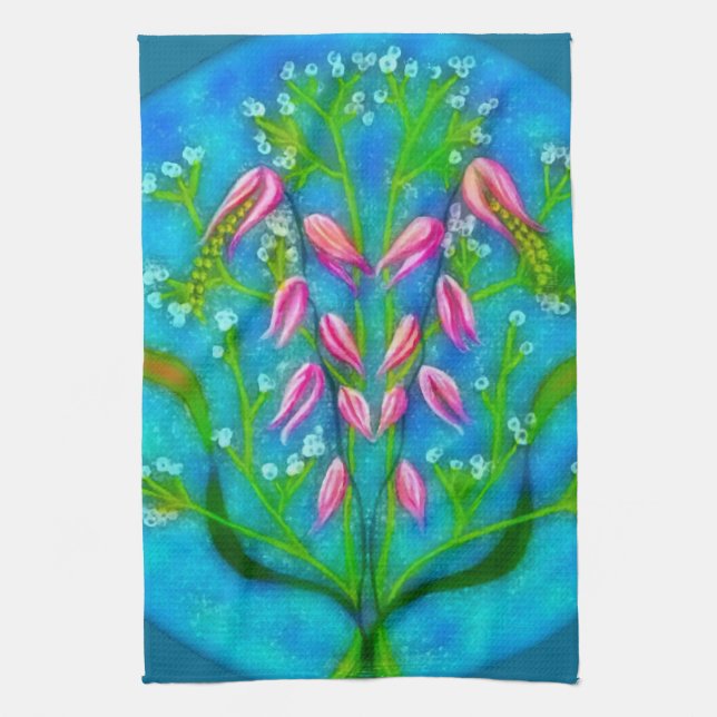 Paño De Cocina Pintado acrílico de flores de playa (Vertical)