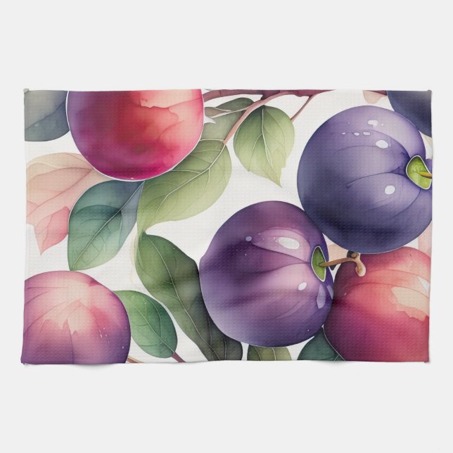Paño De Cocina Pintado acuarela de ciruelas (Horizontal)