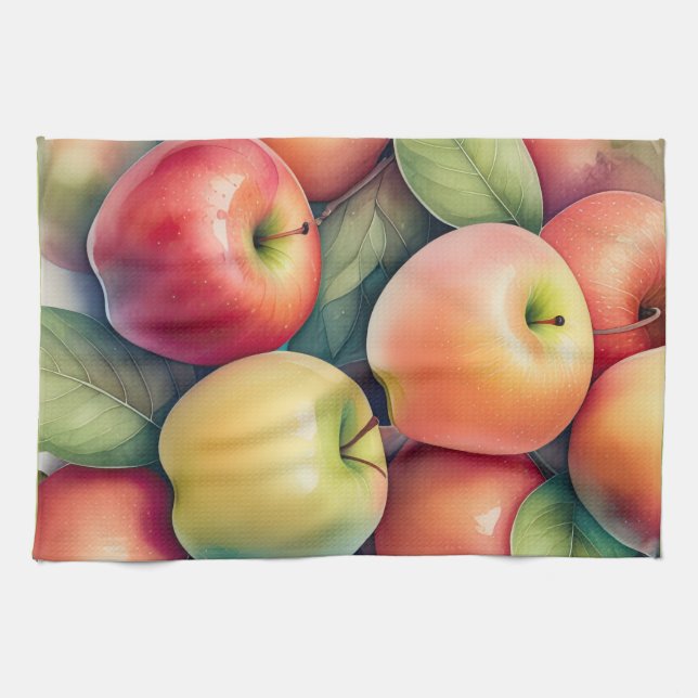 Paño De Cocina Pintado acuarela de manzanas (Horizontal)