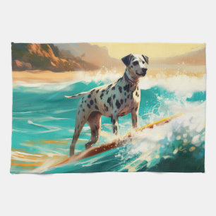 Paño De Cocina Pintado de Dalmation Beach Surfing