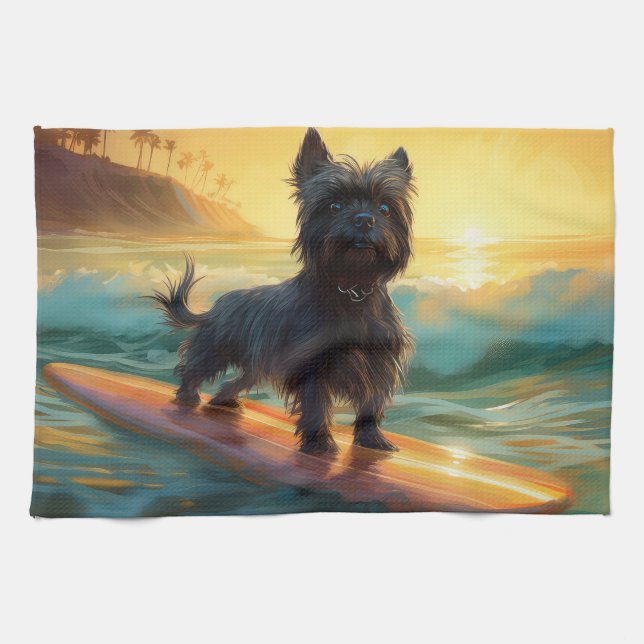 Paño De Cocina Pintado de surf Affenpinscher Beach (Horizontal)