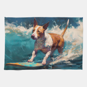 Paño De Cocina Pintado de surf Bull Terrier Beach