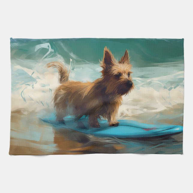 Paño De Cocina Pintado de surf en Australian Terrier Beach (Horizontal)