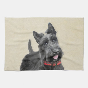 Paño De Cocina Pintado Terrier Escocés - Arte Perro Original