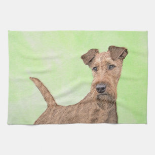 Paño De Cocina Pintado Terrier Irlandés - Arte de Perro Original.