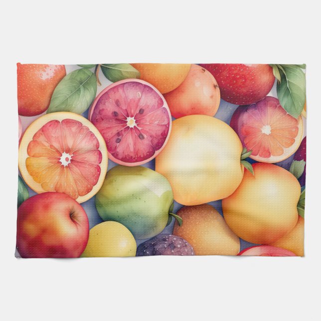 Paño De Cocina Pintura acuarela de fruta divertida (Horizontal)