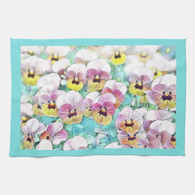 Paño De Cocina Pintura acuarela de tonos rosas, amarillos y blanc (Horizontal)