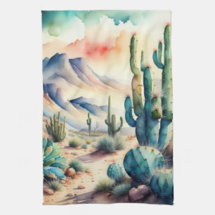 Paño De Cocina Pintura al Acuarela de Paisaje Rural Desierto