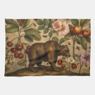 Paño De Cocina Pintura al óleo botánica vintage de oso y huerto