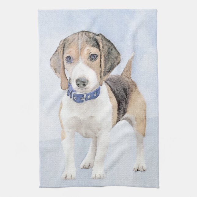 Paño De Cocina Pintura Beagle - Arte Perro Original Cuto (Vertical)