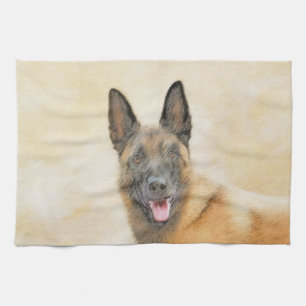 Paño De Cocina Pintura belga malinois - Arte de perro original