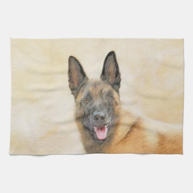 Paño De Cocina Pintura belga malinois - Arte de perro original (Horizontal)