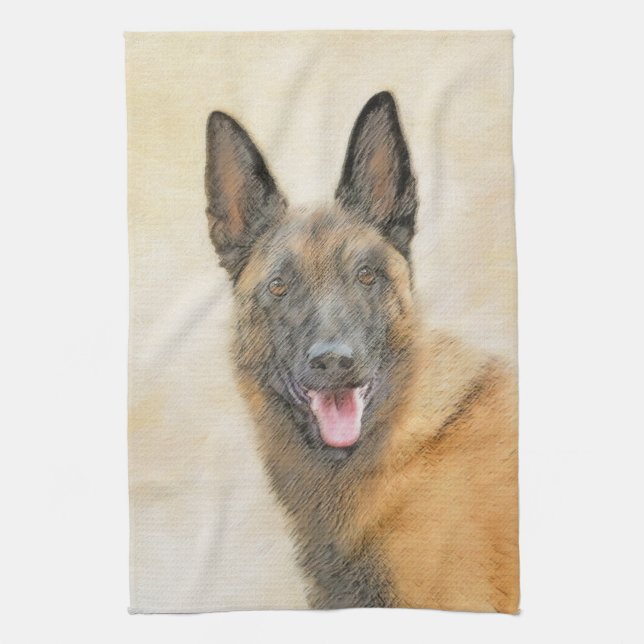 Paño De Cocina Pintura belga malinois - Arte de perro original (Vertical)
