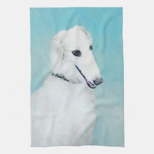 Paño De Cocina Pintura Borzoi (blanca) - Arte Perro Original.