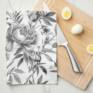 Paño De Cocina Pintura botánica floral de acuarela Chinoiserie