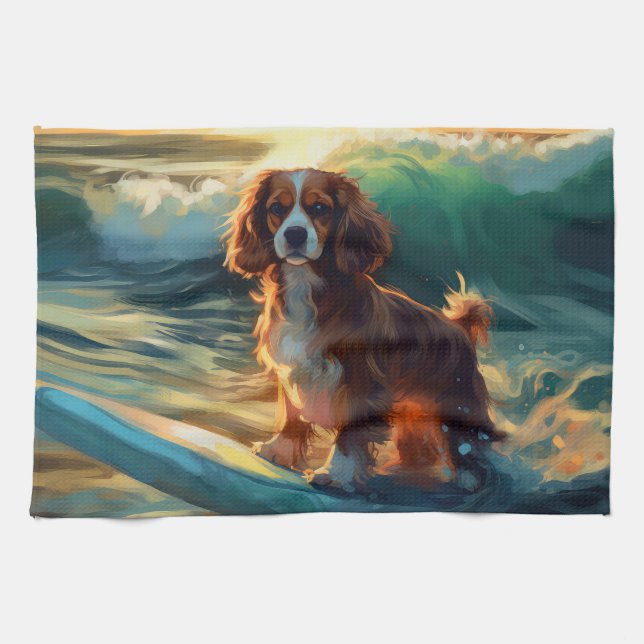 Paño De Cocina Pintura Cavalier King Beach para surf (Horizontal)